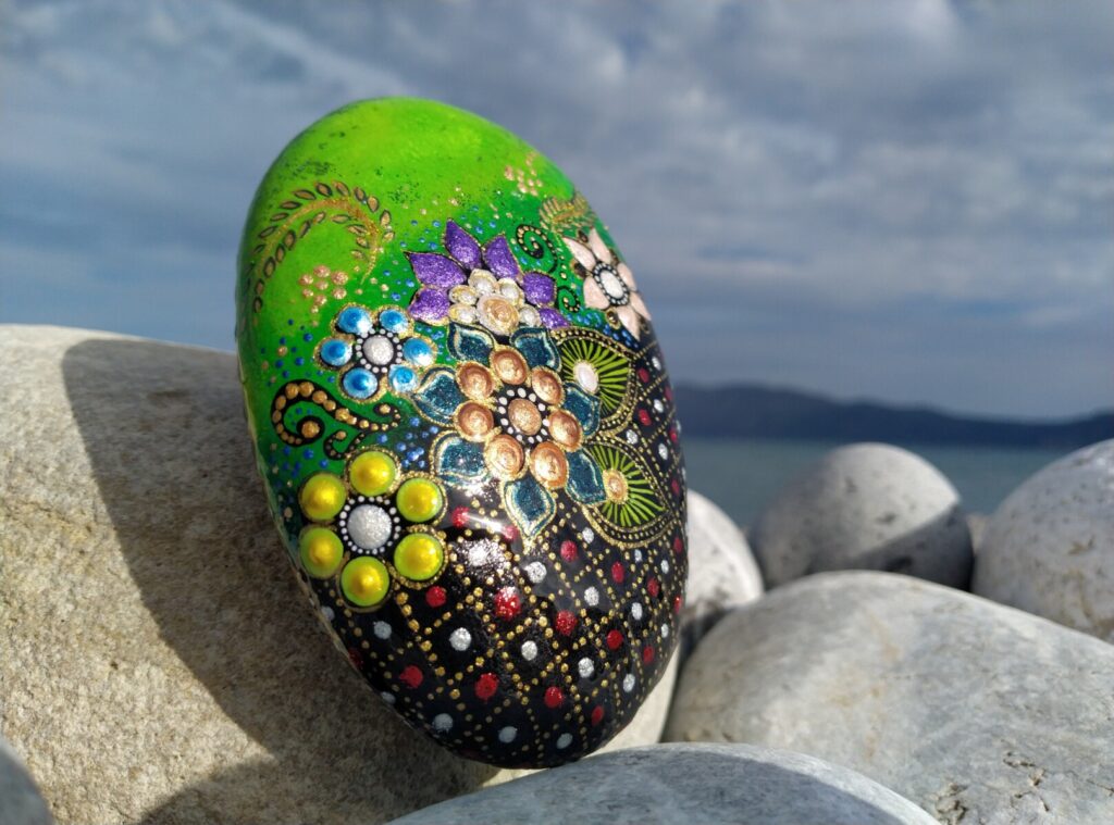 bouquet of flowers handmade stones painted