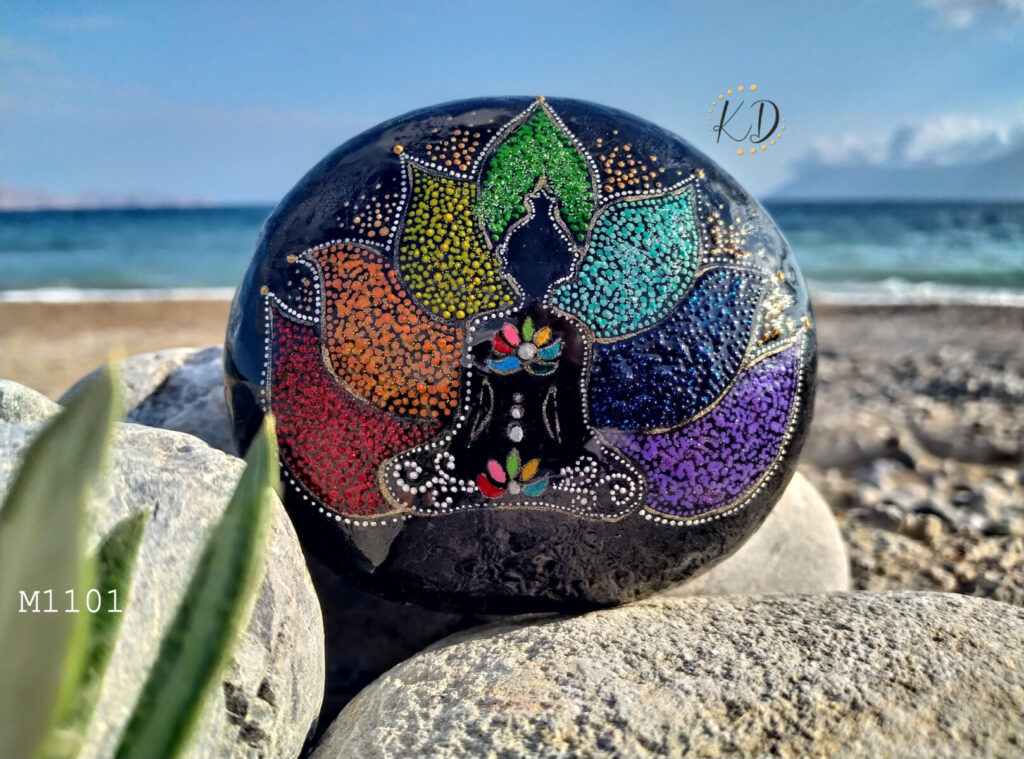 Hand painted sea stone buddha art