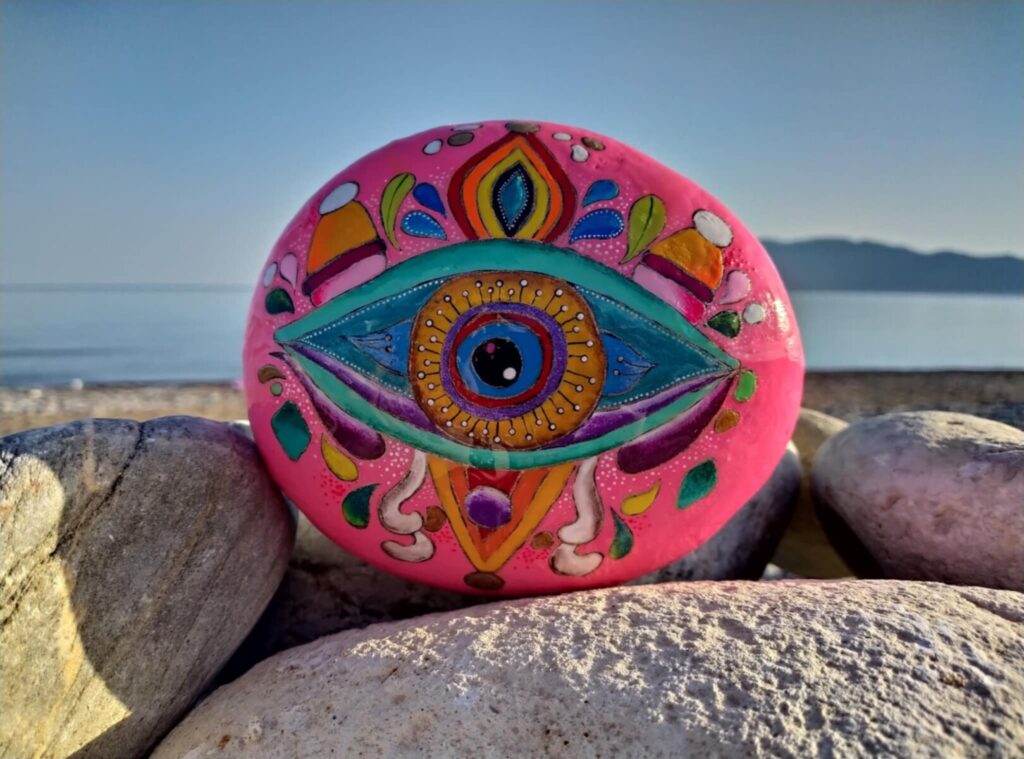 Psychedelic eye handmade pink decorative stone
